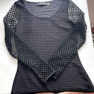FancyQube Black Blouse with Cutout Sleeves, Size Medium